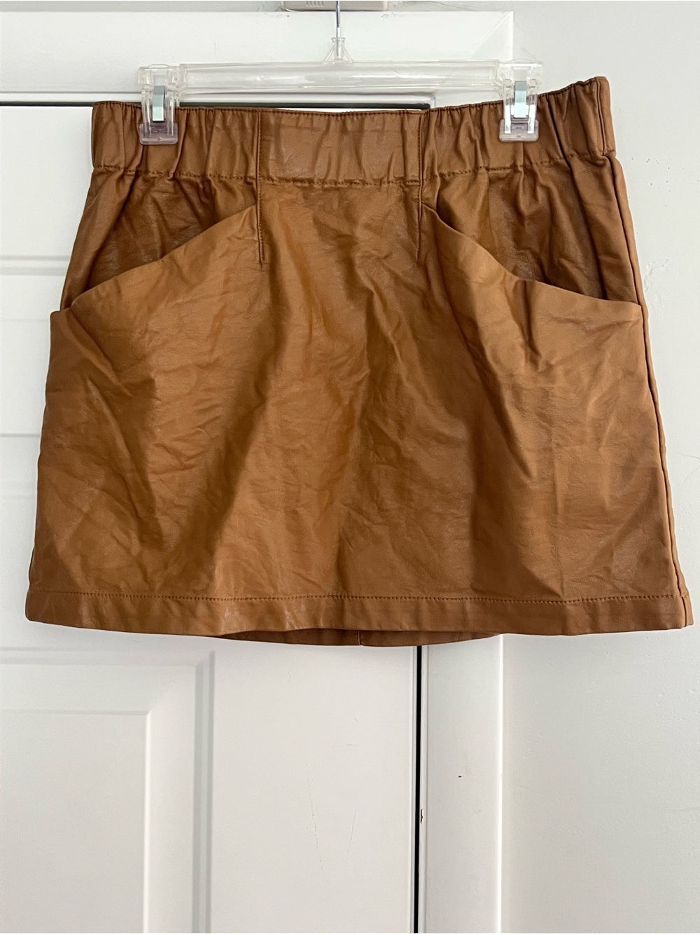 Rewind Faux Leather Mini Skirt in Brown